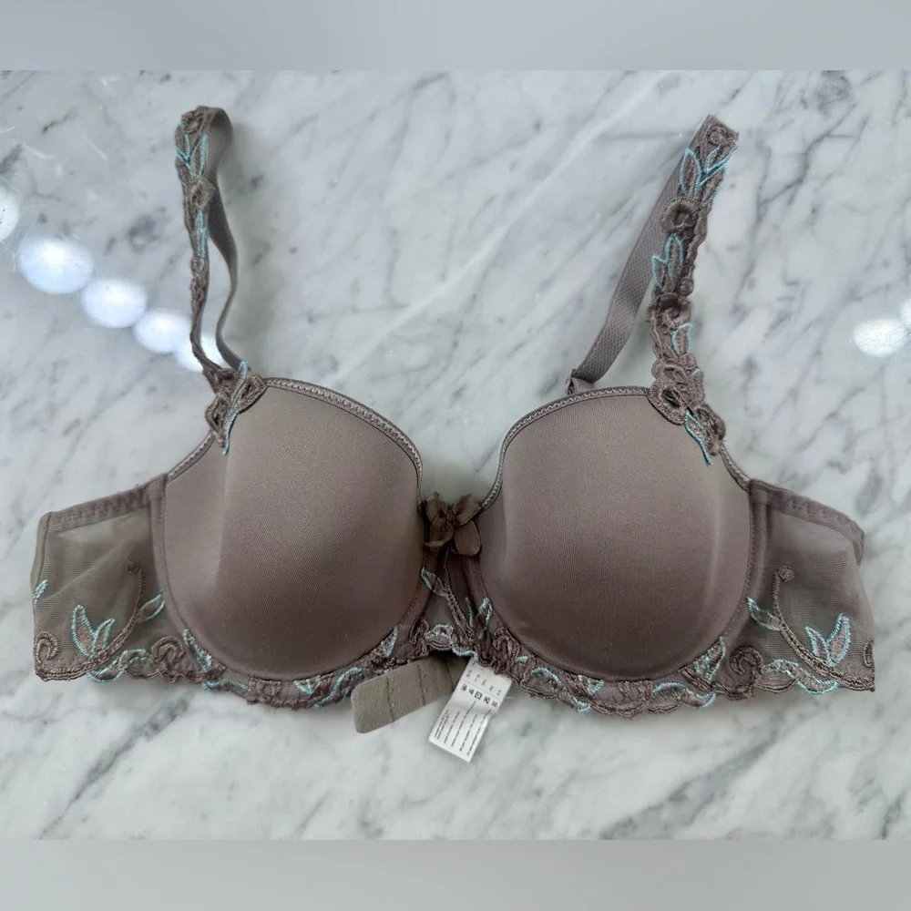 Simone Perele Andora 3D Spacer Molded Bra 34B Grey Taupe with Blue Embroidery - Picture 1 of 11